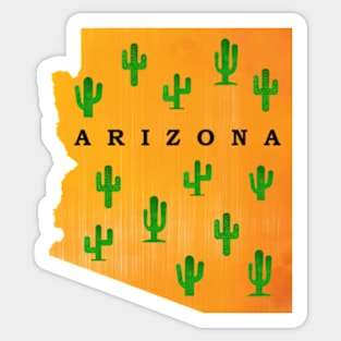 Arizona State Map with Sunset Sky and Cactus Sticker